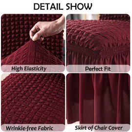 Fhberni Elastic Dining Chair Covers 6 Pack - Stretch Washable Chair Slipcovers with Skirt Universal Fit for Home, Party for Kitchen, Holiday Decor (Burgundy, 6 Pack)