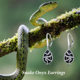 HPQQ Snake Earrings for Women Sterling Silver Black Onyx Dangle Drop Earring Teardrop Hummingbird Jewelry Birthday Christmas Gifts for Women