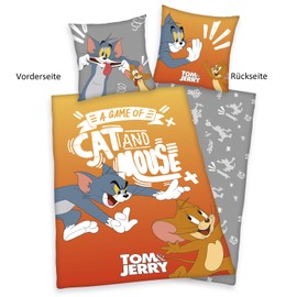 Herding Tom & Jerry Reversible Duvet Cover Set, Pillowcase 80 x 80 cm, Duvet Cover 135 x 200 cm, with Smooth Zip, Cotton/Renforcé