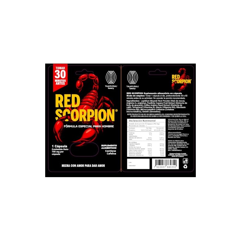 Cápsula Raíz de Maca y L-Arginina Red Scorpion de Yaakunaj