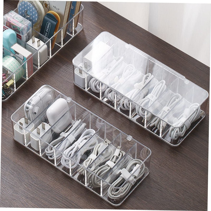 DOITOOL 1set Box Compartments and Cover Transparent Cord Organizer for