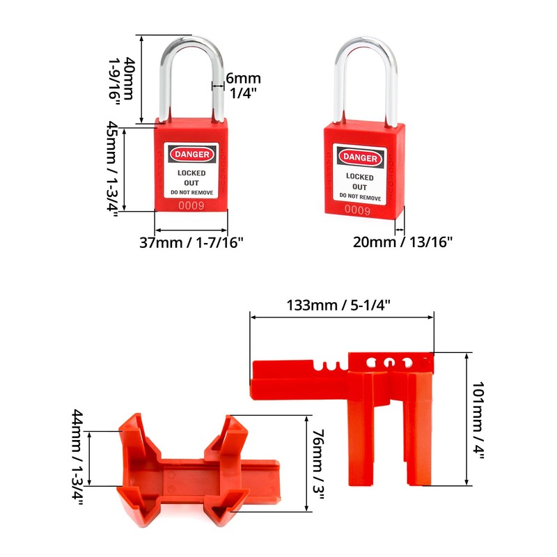 QWORK 4 Set of Red Ball Valve Lockout Device for