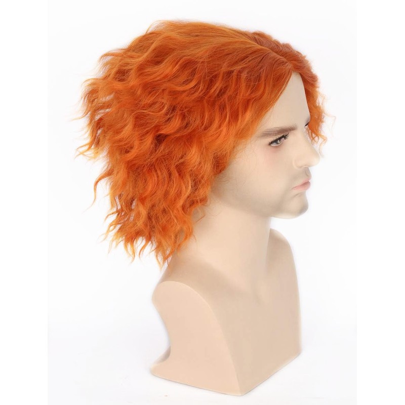 LeMarnia Mad Hatter Wig Orange Short Curly Wig for Halloween