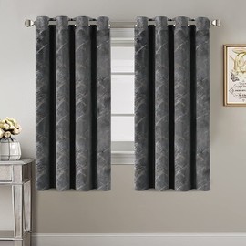 H.VERSAILTEX Luxury Velvet Curtains 63 Inches Long Thermal Insulated Blackout Curtain for Bedroom Foil Print Soft Velvet Grommet Curtain Drapes for Living Room Vintage Home Decor, 2 Panels, Dark Grey