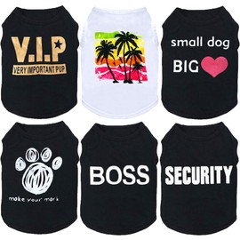 6 Pack Dog Clothes for Small Dogs Boy and Girl, Soft and Breathable Puppy Kitten Dog Shirts with Letters for Pet Dogs Cats, Black Dog T-Shirts Apparel Sleeveless Vests for Chihuahua Yorkies