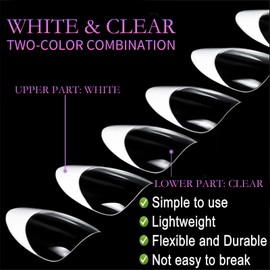 120 Pieces French Acrylic False Nails Tips, Full Cover Fake Nails Extension, White Tip Press on Nails Acrylic Nail Tips for Woman Girls Finger Manicure Salon Home Nails Art DIY (12 Sizes,White Clear)