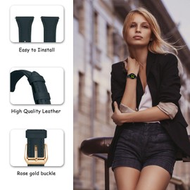 WoPail 20 mm Leather Bracelet for Garmin Vivoactive 5/vívomove Trend/Venu Sq 2/Venu Sq 2 Music/Venu 2 Plus Replacement Strap Women's Slim and Lightweight Bracelets for Garmin Forerunner 245/645 Green