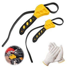 Rubber Strap Wrench Set, 2PCS Filter Wrench with Gloves, Oil Filter Strap 480 580mm In Length Reinforced Heavy Duty Rubber Belt With Gloves for Pipe Plumbers Oil Filter Water Filter Jar Opener