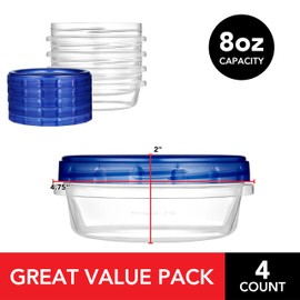 Stock Your Home 8oz Plastic Containers with Twist Top Lids (4 Pack), 1 Cup Small Freezer Containers for Leftover Food, Airtight Reusable Soup Containers with Lids, Microwave and Dishwasher Safe