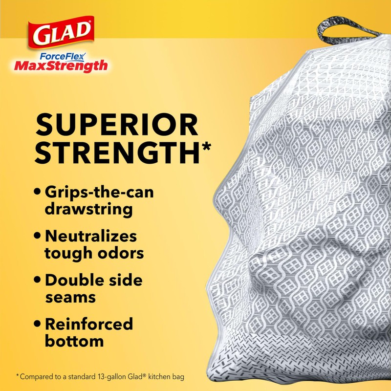 Glad Tall Kitchen Trash Bags 13 Gallon, MaxStrength Recovered Plastic