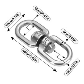luvtree 4 Pieces M4 Stainless Steel Double Ended Swivel Eye Hook,Heavy Duty Swivel Eye Hook,Keychain Connector for Boats and Pets,Multi-Purpose Hanging Hook,Durable Metal Swivel Shackle.