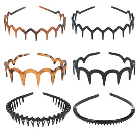6 Pcs Zig Zag Headband, Plastic Shark Tooth Hair Comb Headband, Elastic Wavy Spring Wave Hairband, Multi-Style Hair Hoop Accessory, Fashionable Tooth Headband for Women Men Girls