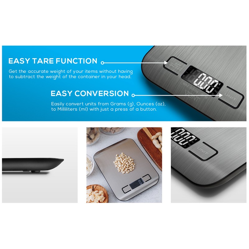 Vont Digital & Mechanical Kitchen Scale w/LCD Screen, 304 Food