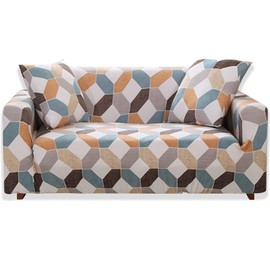 Teynewer 1-Piece Fit Stretch Sofa Cover, Sofa Slipcover Elastic Fabric Printed Pattern Chair Loveseat Couch Settee Sofa Covers Universal Fitted Furniture Cover Protector (1 Seater, #Geometry)
