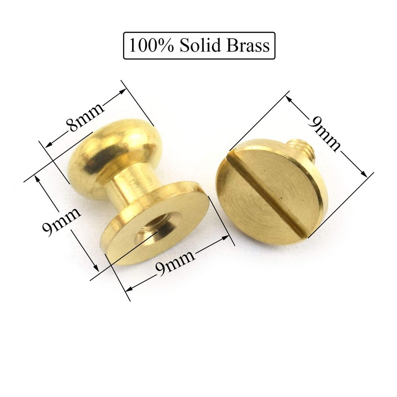 LQ Industrial 8PCS Solid Brass Sam Browne Button Screw Studs