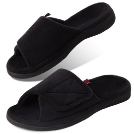 Magtoe Women's Adjustable Open Toe Non-Slip Indoor Slip on Arch Support Slippers Black 10