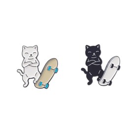 Cute Enamel Cat Lapel Pins Set 2Pcs Black White Funny Kitty Brooch for Girls Women Novelty Sun Moon Cat Brooch Badge Set for Jackets Hats Bag Cowboy Decoration-Style B
