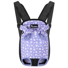 Pawaboo Pet Carrier Backpack, Adjustable Pet Front Cat Dog Carrier Backpack Travel Bag, Legs Out, Easy-Fit for Traveling Hiking Camping for Small Medium Dogs, Medium Size, Black & Purple Daisy