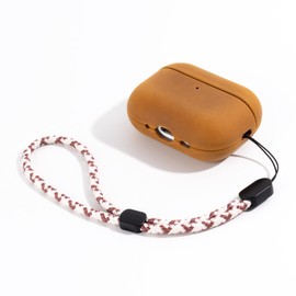 Maogoam Genuine Leather Case for AirPods Pro 3 (3rd Gen 2025) with Adjustable Braided Lanyard, Vintage Crazy Horse Leather Protective Cover Case, Rugged Hard Shell & Rich Patina, Khaki Brown
