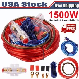 Frentaly Car Audio Cable Kit 1500W Amp Amplifier Install RCA Subwoofer Sub Wiring 8 Gauge