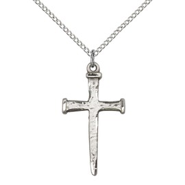 F A Dumont Sterling Silver Nail Cross Pendant with 18" Stainless Steel Lite Curb Chain.