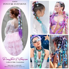 JIAMEISI Rainbow Ponytail Hair Extensions with Scrunchie, 26 Inches, 100 g, Synthetic Braiding Hair, 1 Pack, High Temperature Fibre, #X36