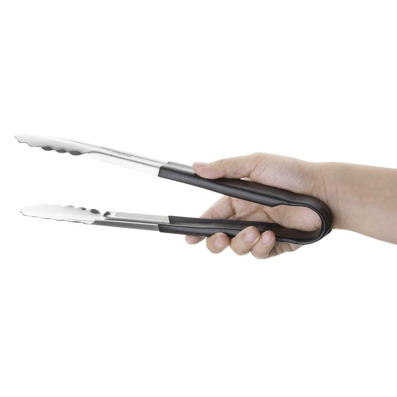 Hygiplas Pro-Grade Kitchen Serving Tongs 300mm, Black Colour Coded -