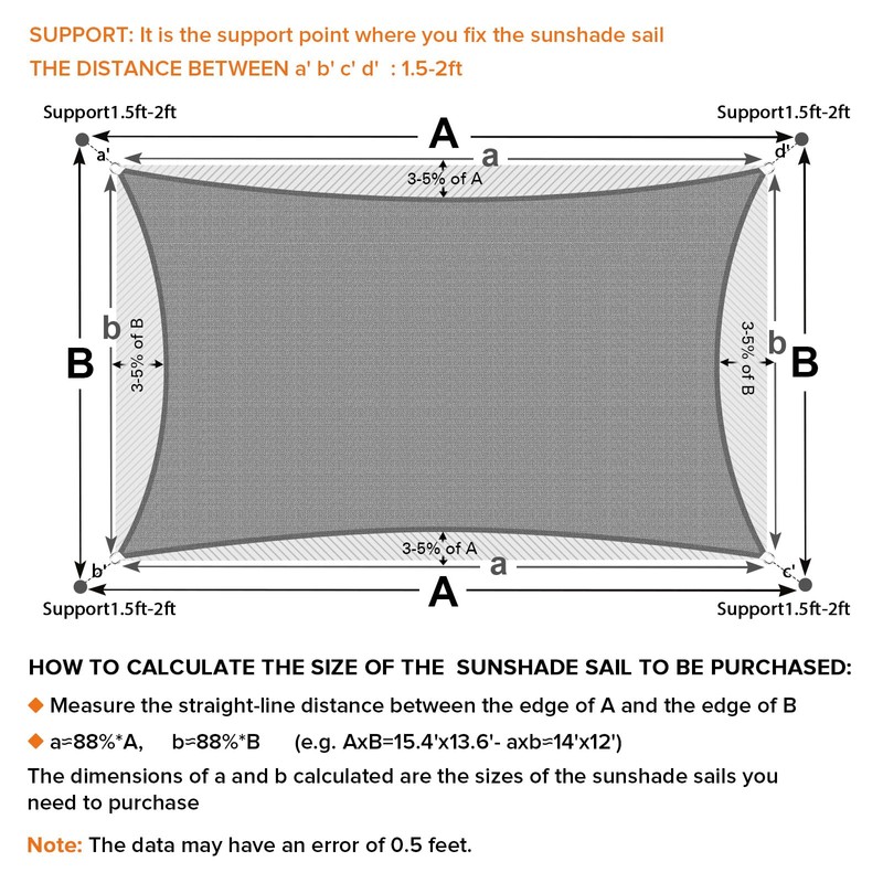 Sun Shade Sail 8'X16' Light Grey Rectangle