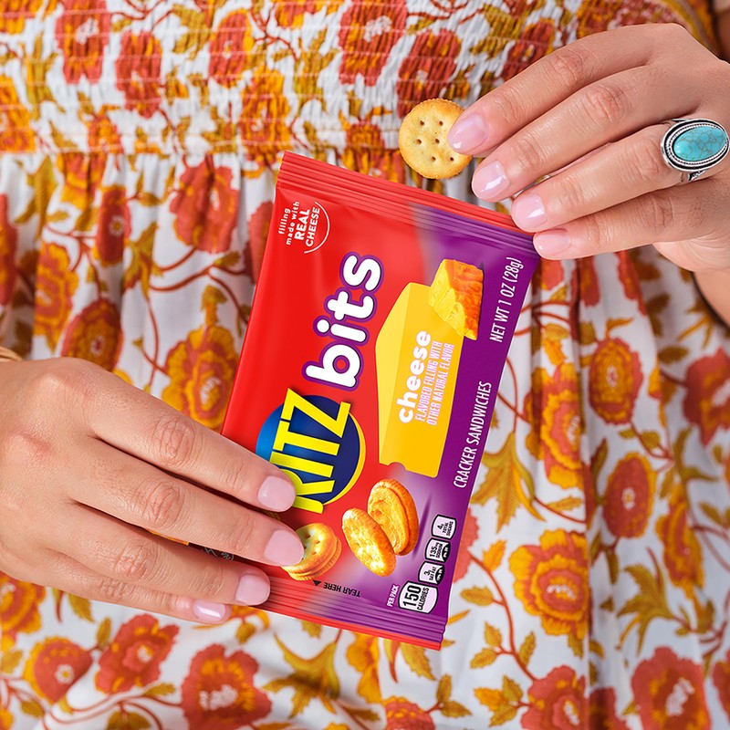 RITZ Bits Cheese Sandwich Crackers, Lunch Snacks, 12 Snack Packs