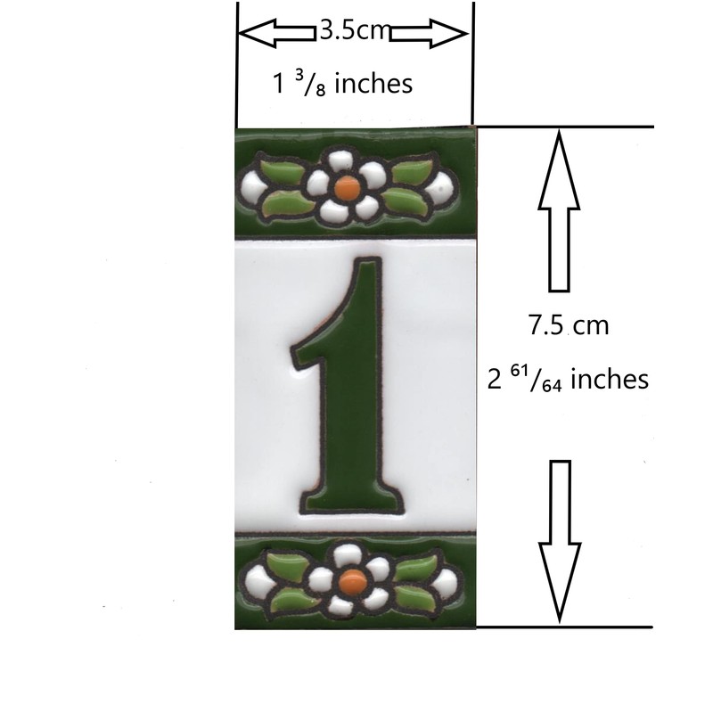 Green Floral Ceramic House Numbers & Letters Tile Size 7.5cm