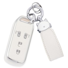 [ZANEKO] N-BOX Key Case Compatible Honda N-BOX N-ONE N-WGN N-WGN Smart Key Case NBOX Custom N-VAN JF1 JF2 JF3 JF4 Key Cover (Cat, Silver White), silver white