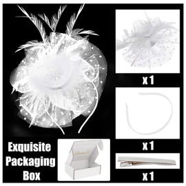 LdevotionR Elegant Fascinator Hats for Women - Stylish Mesh and Feather Designs, Perfect for Tea Parties and Derby Events(White)