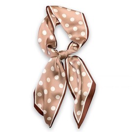 GIMIRO Satin Silk Scarf 148 x 13.5 cm Tie Double Layer Waistband for Blazer, Coat, Dress, 27# Pattern-c Light Coffee / White Big Polka Dot