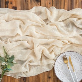 Aoksunova Muslin Wedding Table Runner, Beige, 4 m x 80 cm, Decorative Cheesecloth Fabric