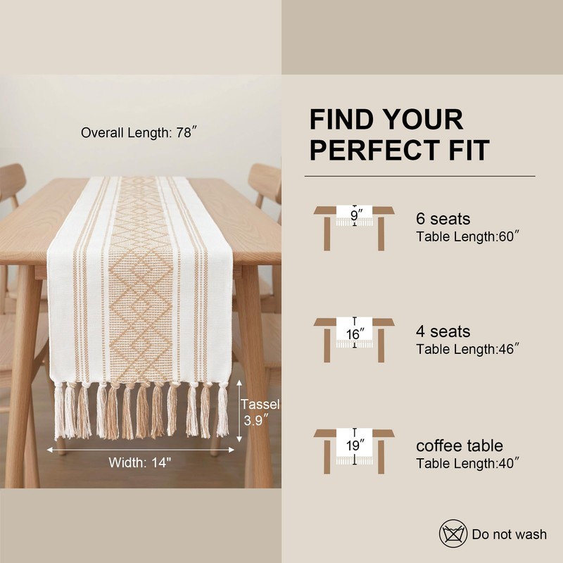 Boho Table Runner with Tassels for Boho Nordic Home Decor