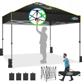 COBIZI Canopy 10x10 Pop Up Canopy Tent 1-Button Push Easy up Outdoor Canopy Instant Portable Commercial Shelter Waterproof UPF50+ Gazebo with Reflective Strip, Air Vent & 4 Sandbags,Black