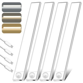 Luz Led con Sensor de Movimiento, 4PCS Luces para Debajo del Clóset Recargables con 3 Colores y Brillo Ajustable, para Recámara, Clóset, Pasillo, Escaleras (4PCS, 30CM)