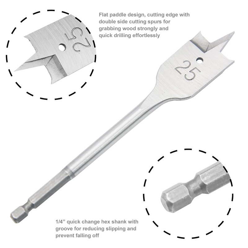 HCS Wood Flat Bits Spade Drilling Drill Bit Set with