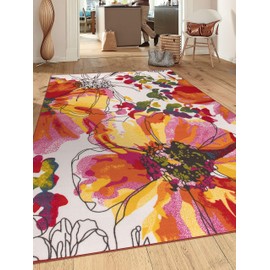 Rugshop Modern Bright Flowers Non-Slip (Non-Skid) Area Rug 5 X 7 (5' 3" X 7' 3") Multi
