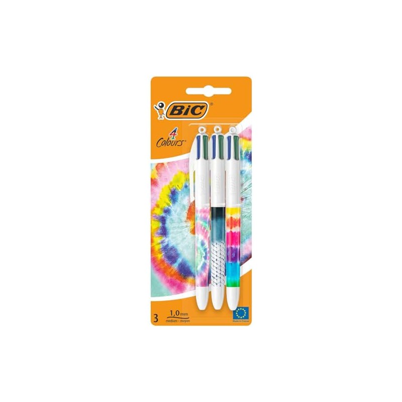 BIC 4 Colour Tie Dye Ballpoint Pens Pack 3