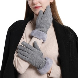 Mittens for Women Cold Weather Insulated Warm Gloves Women's Cold Proof Gloves Bowknot Girl's Touching Screen Thickened Fluff Mouth Gloves Gloves Mittens (Grey, One Size)