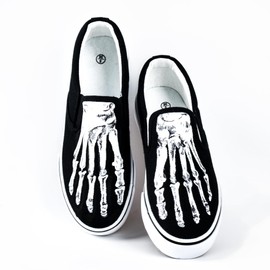 Skeleton Feet Shoes Slip-on Hand Painted Skull Pattern Comfortable Casual Canvas Shoes Unique Customized Gifts (Men 7/Women 9)