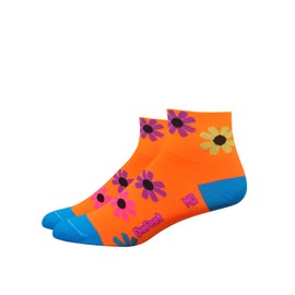 DEFEET - Aireator 2" Womens - Flower Power (Neon Orange/Process Blue) - Cycling, Running, Everyday Sock