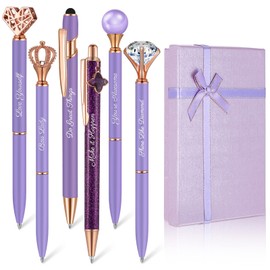 Qeeenar 6 Pcs Fancy Pens for Women Crystal Diamond Pen for Journaling Pretty Glitter Ballpoint with Box Inspirational Gifts for Women Girls College Students Cute Back to School Gifts(Purple)