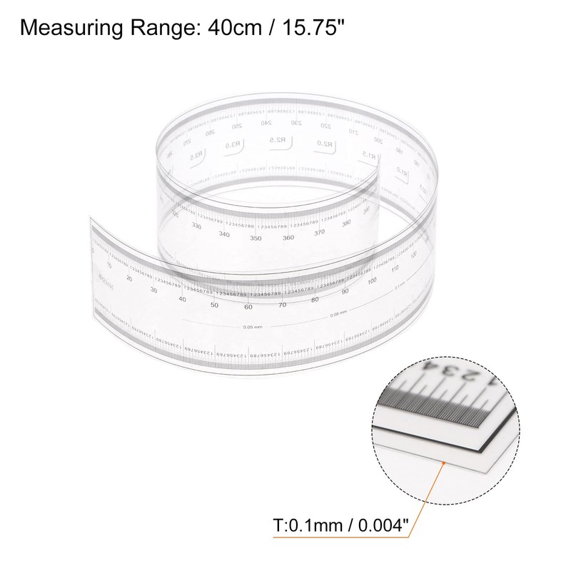 HARFINGTON 2pcs Film Flexible Ruler 40cm 0.1mm Scale with R