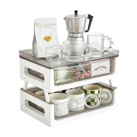 Coffee Station Organizer, 2 Tier Coffee Pod Holder, Coffee and Tea Condiment Storage Organizer, Coffee Bar Decor for Coffee Accessories Organizer, for Home Office Breakroom
