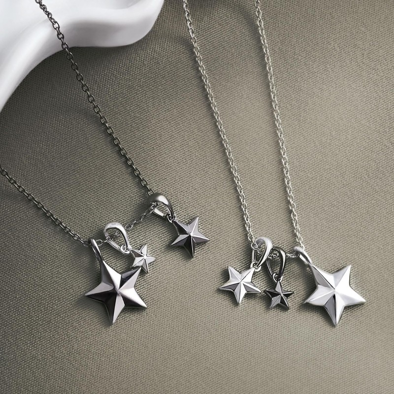 Laracristy sv925 Charm Stella Star Women's Men's Silver Pendant Necklace,