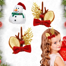 1PCS Christmas Hair Clips Reindeer Antlers Hair Accessories - ZWENJIE Cute Gold Glitter Antlers Ears Hair Holder With Christmas fruit Hairwear Holiday Headband Christmas Hairpins Deer Horns Barrette