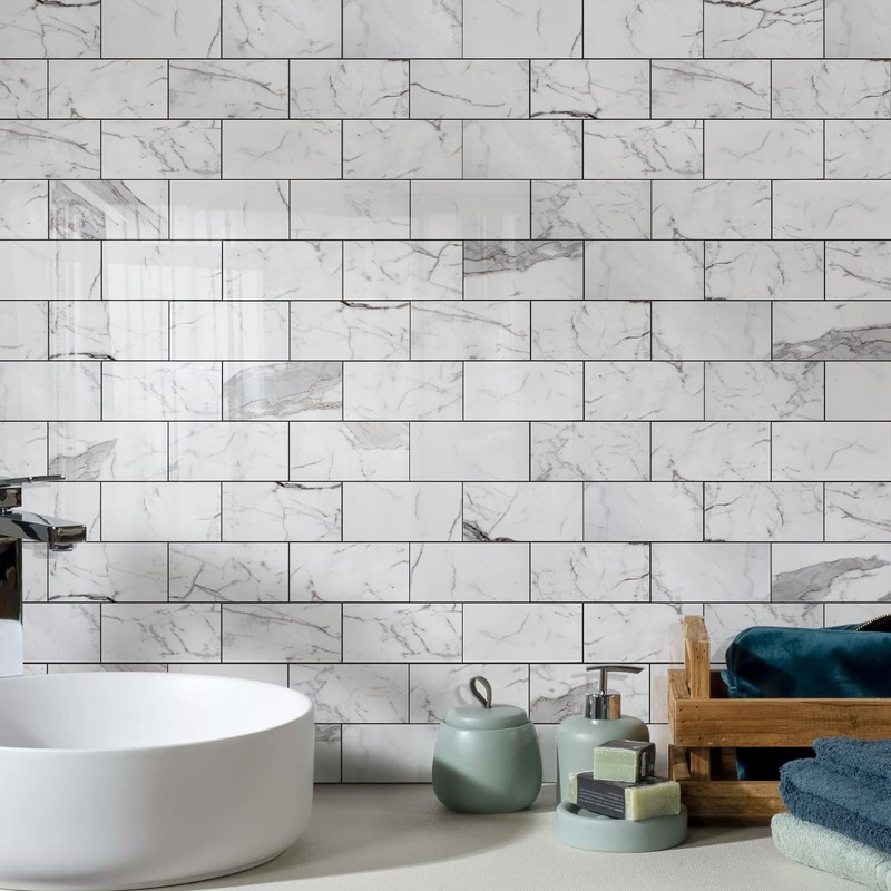 Vamos Tile 100-Piece Glossy Statury White Peel and Stick Backsplash