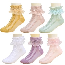 WBZOTSS - Calcetines de vestir de algodón suave y acogedores con volantes y ojales para niñas pequeñas, 6 pares, 6 pares B, 4-6 Años